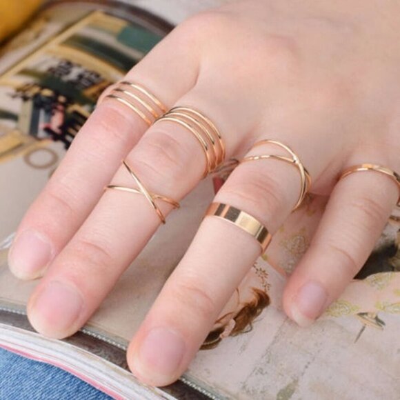 6pcs Set Gold Tone Finger Tip Knuckle Stacking - Picture 7 of 7